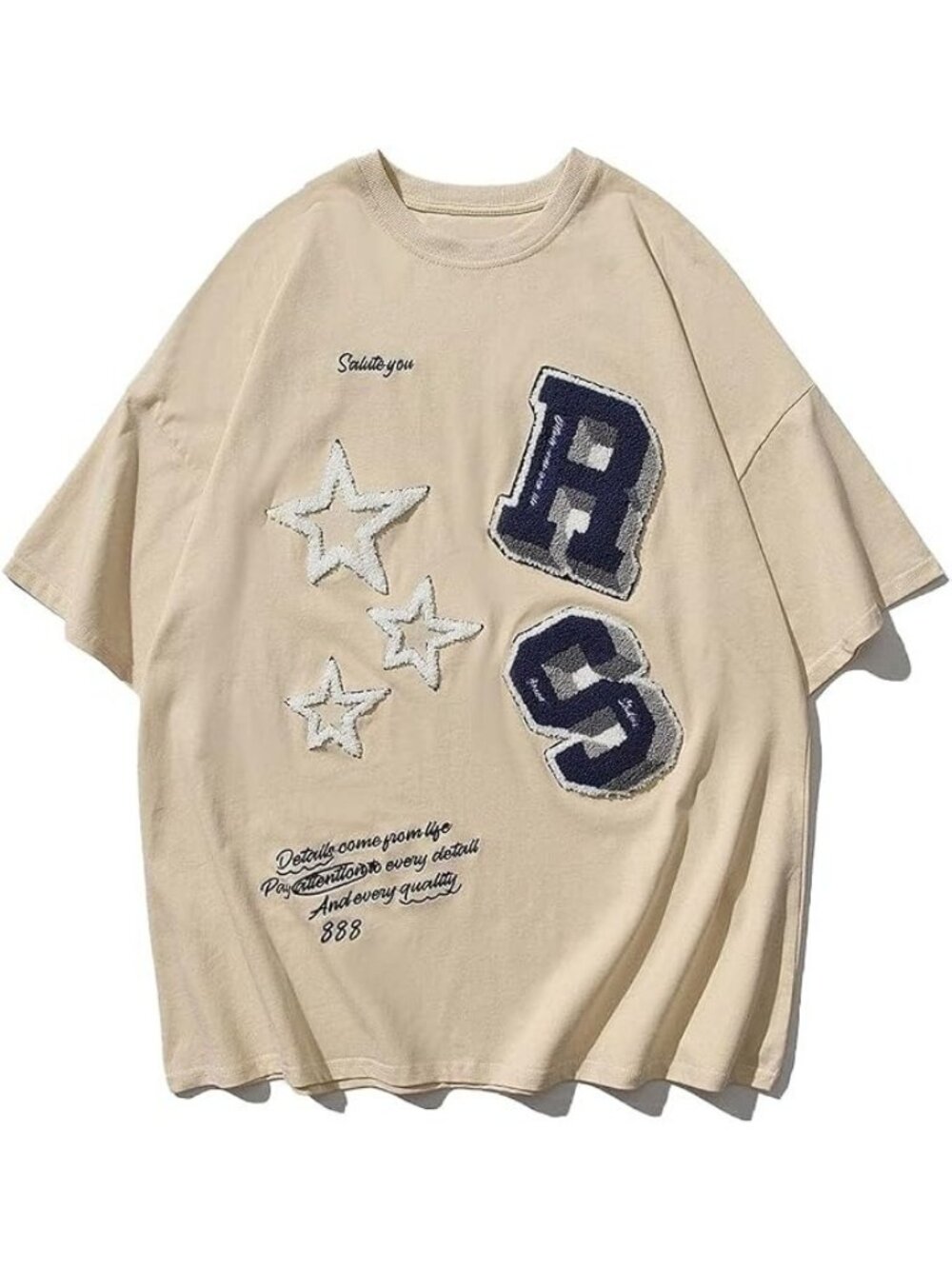 Aelfric Eden Flocked Letter Stars Graphic Tee Embroidery Chenille Letter Star Pa